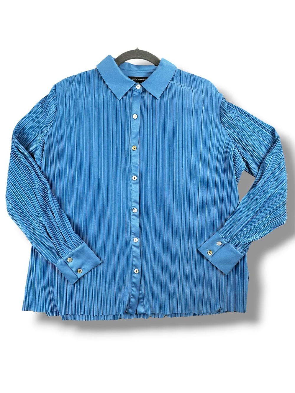 Saks Fifth Avenue Blue Micro-Pleated Button Down Blouse M